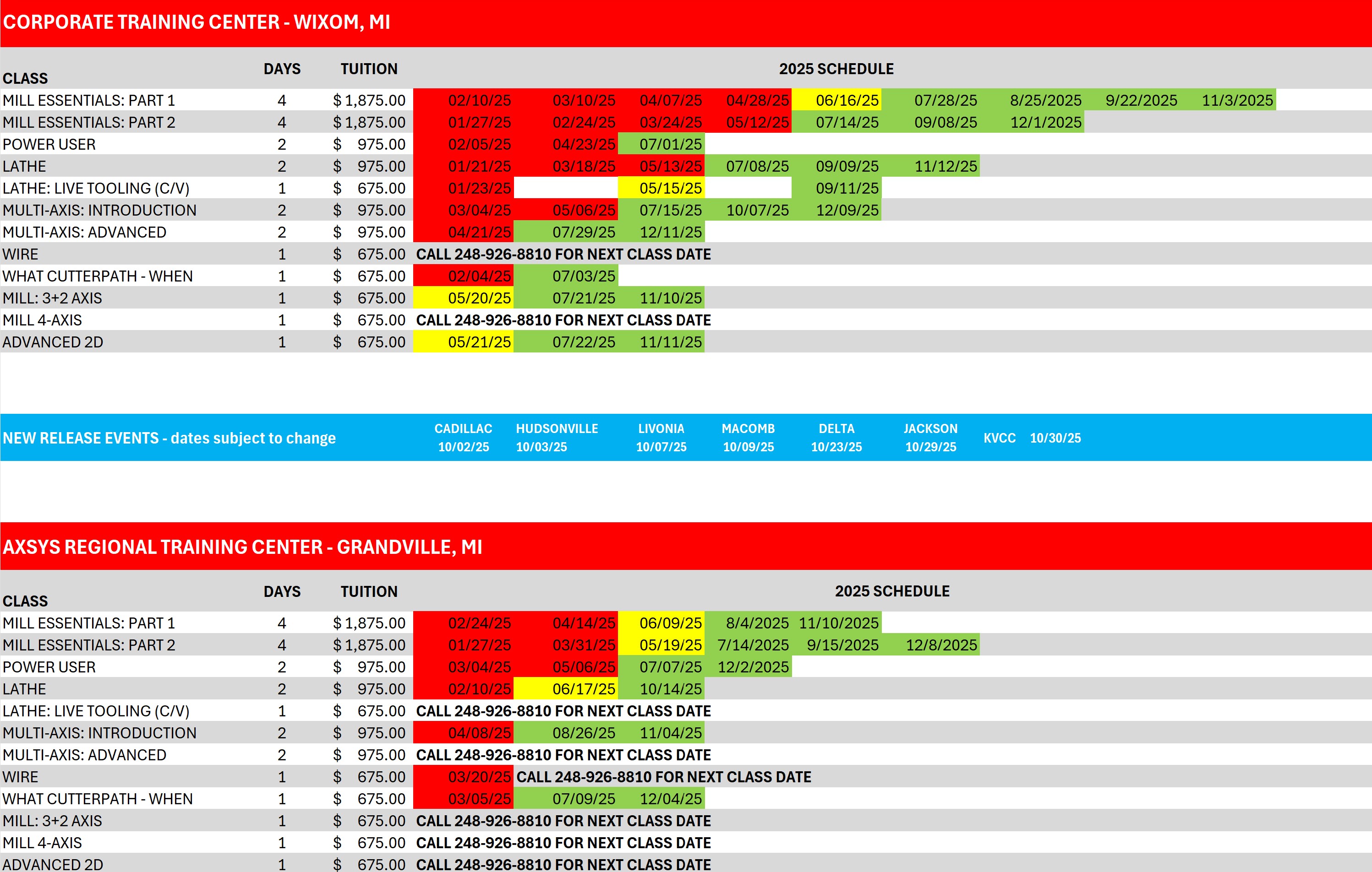 NEW! TECHNICAL EDUCATIONAL TRAINING SCHEDULE FOR 2025